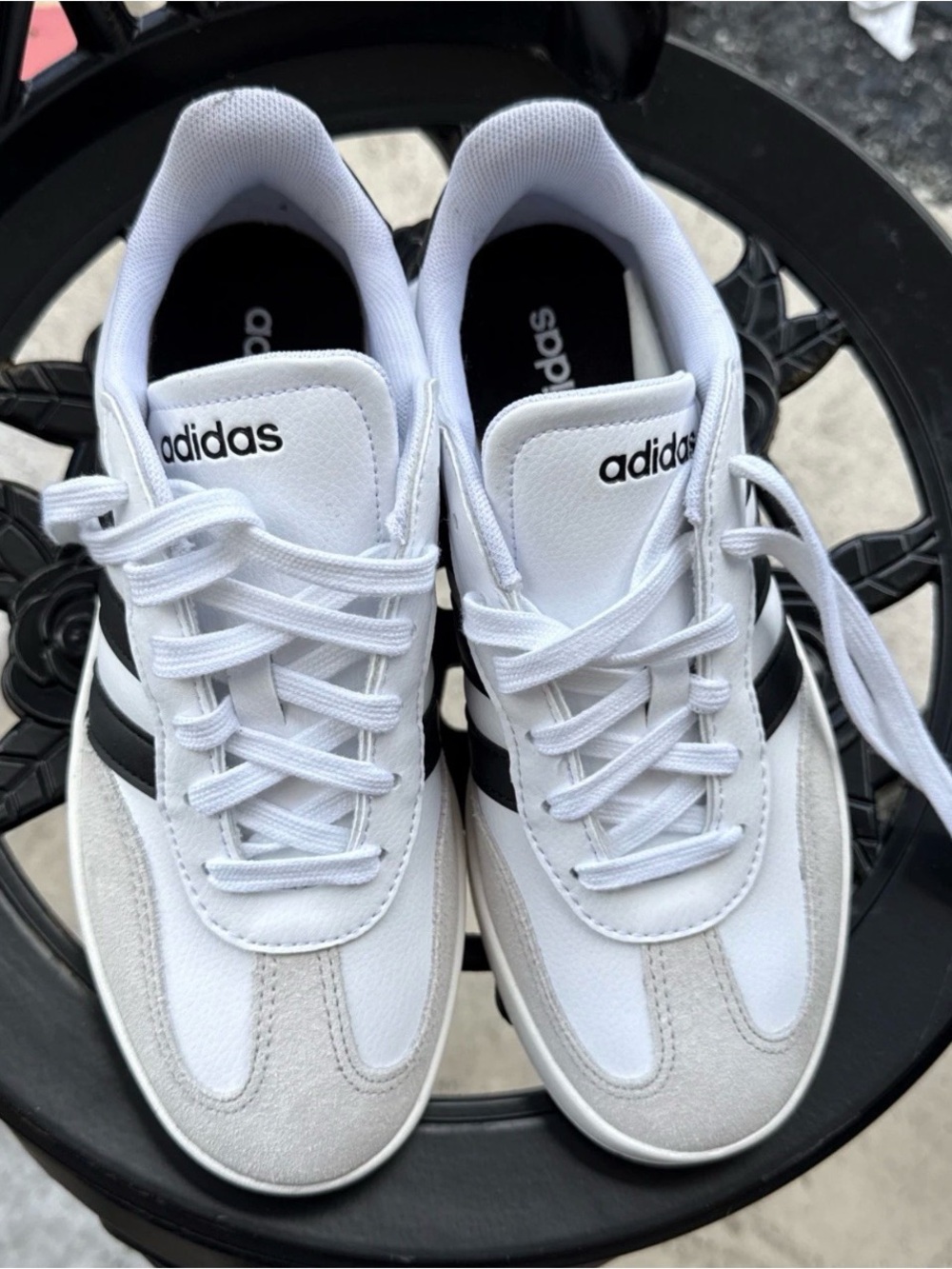Adidas Women’s White Sneakers with Black Stripes Size 6.5